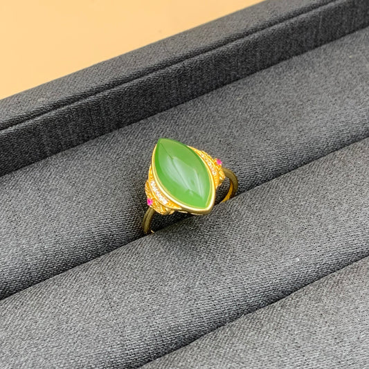 Nhẫn Ngọc Bích Bạc Xi Vàng