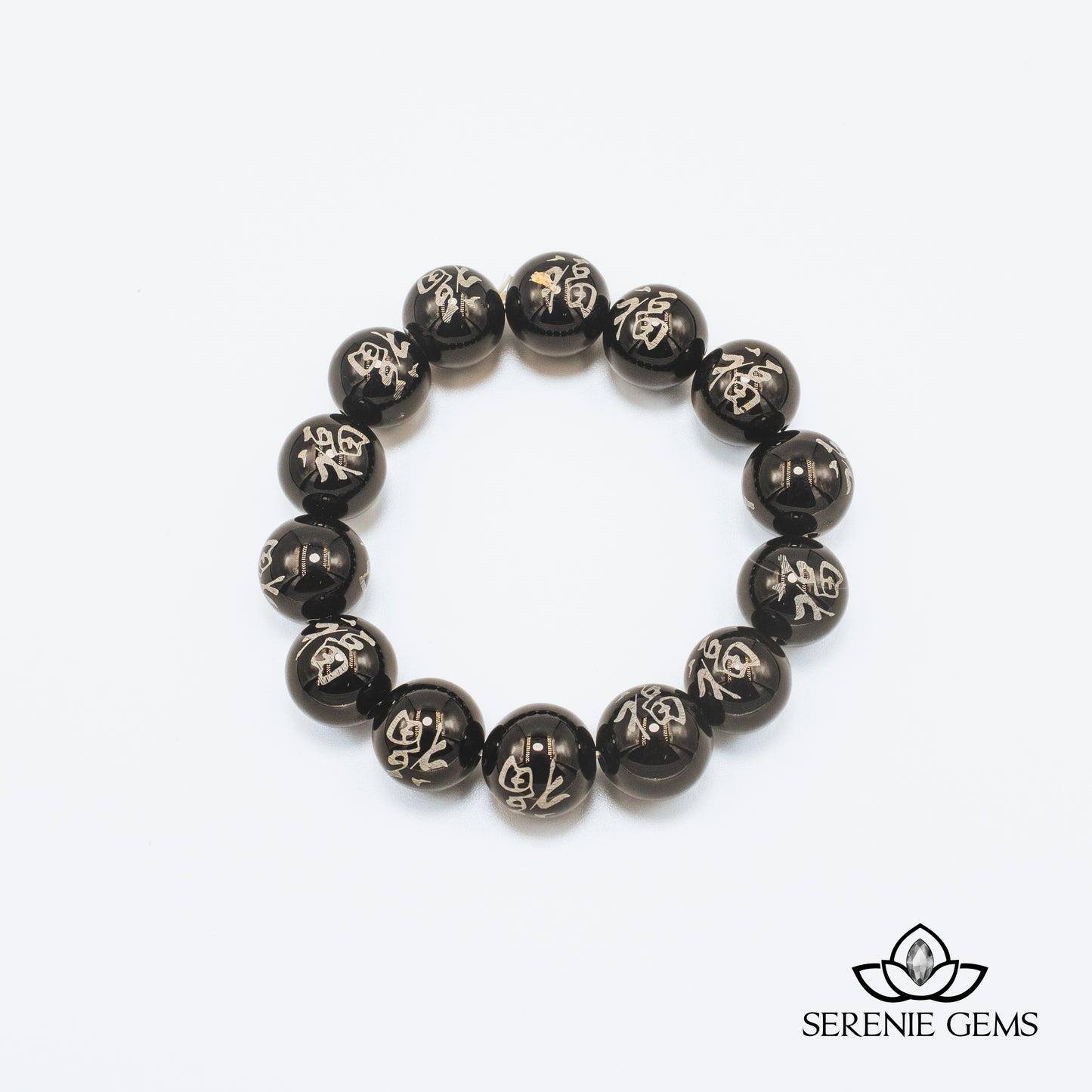 Vòng Tay Mã Não Khắc Chữ 12 mm