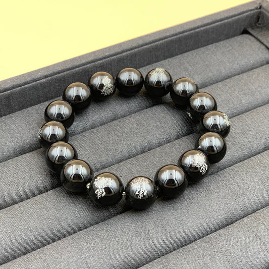 Vòng Tay Mã Não Khắc Chữ 12 mm